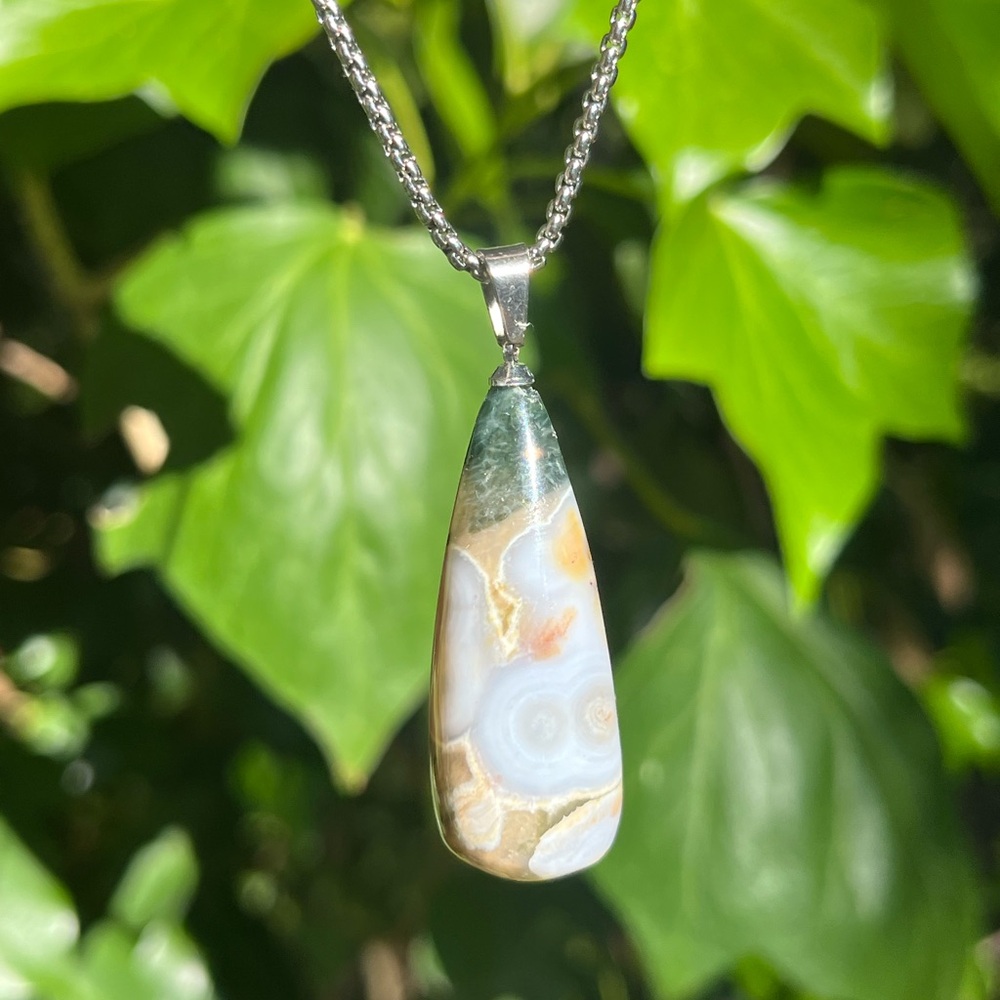 Stainless Steel Long Ocean Japser Pendant‎ 2411